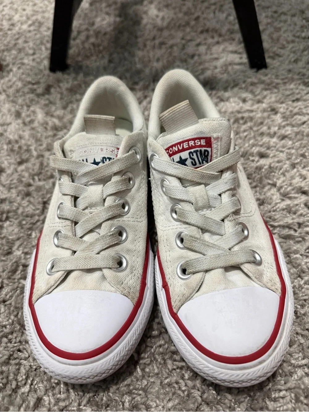 Converse Kids Low Top Sneakers in White with Red Trim